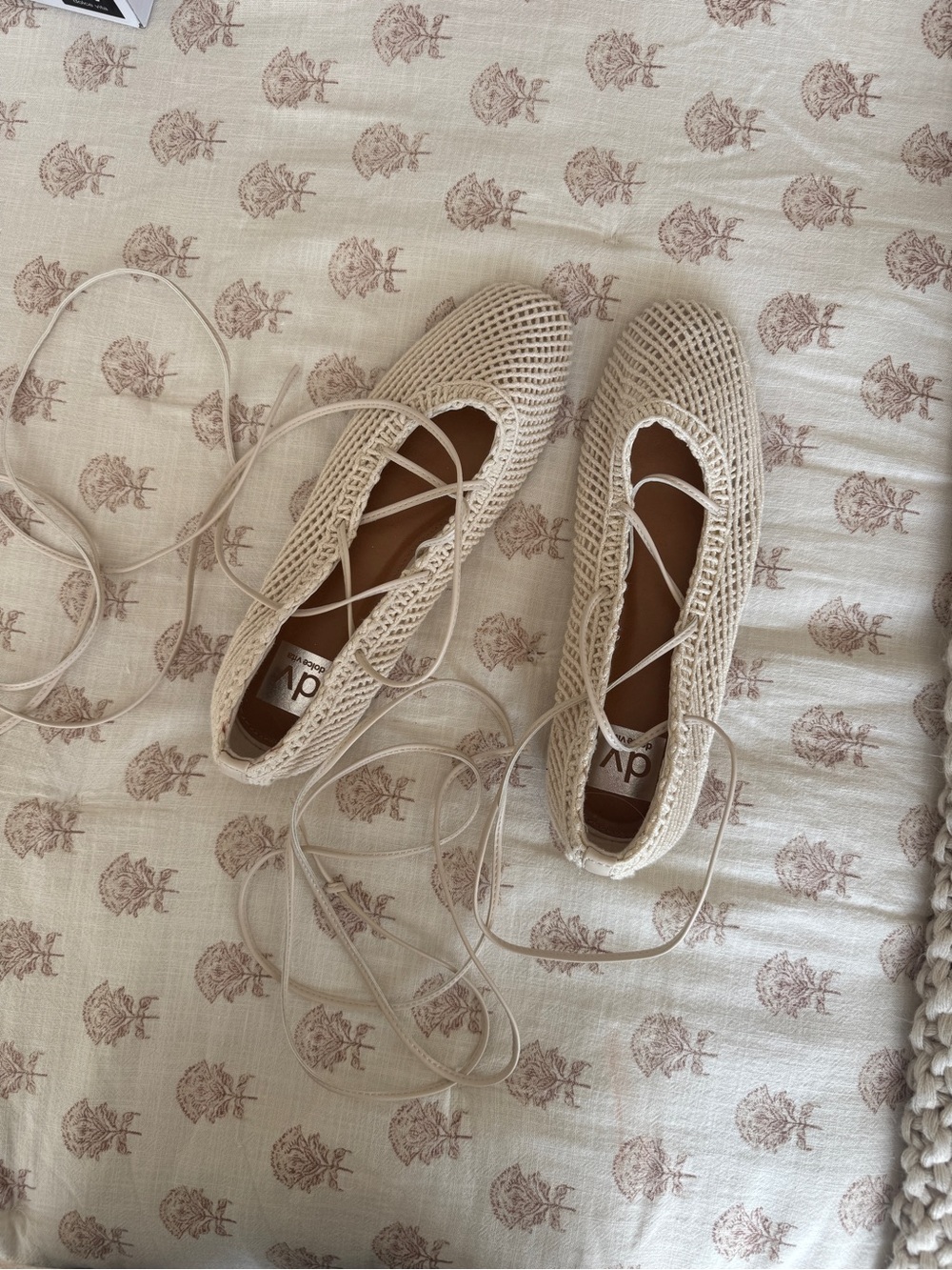 Dolce Vita Lace-Up Crochet Flats - Cream